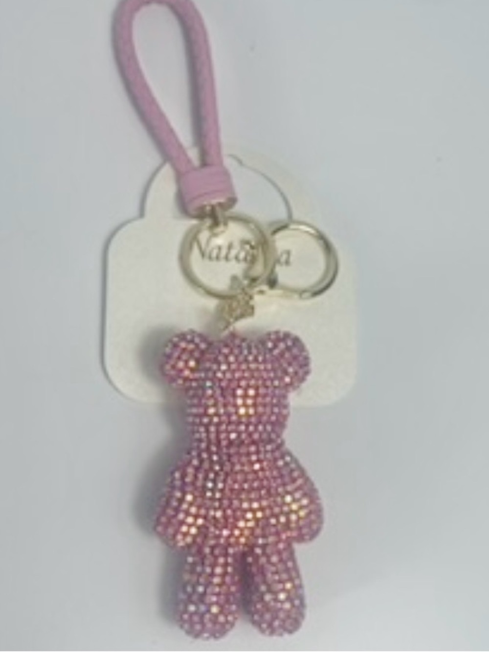 NWT Natasha Couture Crystal Pink Bear Keychain/ Handbag Charm